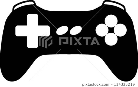 Black Silhouette Icon of a Modern Video Game Controller Black Silhouette Icon of a Modern Video Game Controller 134323219