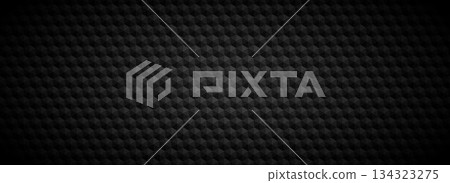 Black tech hexagon background. Abstract hex tile pattern texture. Dark volume cube cover backdrop. Futuristic block grid decoration design wallpaper. Vector geometric insulation wall concept 134323275