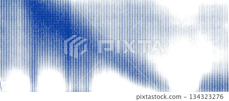 Blue damaged distressed pattern texture. Vertical stripe glitch background. Lined scan image effect concept wallpaper. Linear halftone photocopy scratched backdrop. Vector weathered copy paper print 134323276