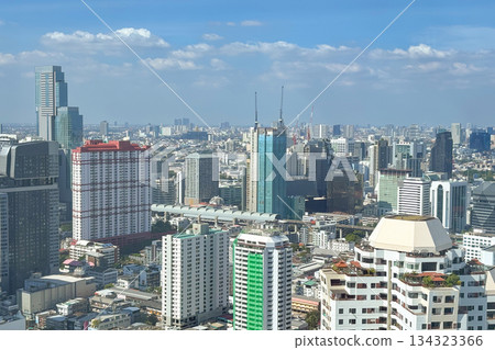 Aerial view of skyline Bangkok city, Thailand with blue sky Aerial view of skyline Bangkok city, Thailand with blue sky 134323366