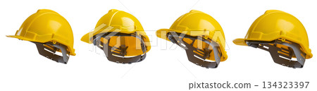 Yellow safety construction helmet set isolated on white background Yellow safety construction helmet set isolated on white background 134323397