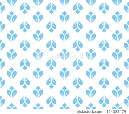 Flower geometric pattern. Seamless vector background. White and blue ornament. Ornament for fabric, wallpaper, packaging. Decorative print 134323479