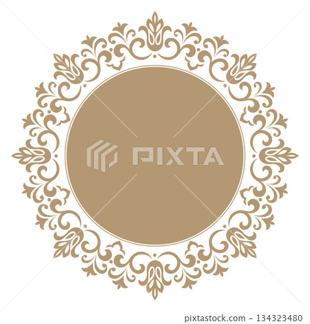 Decorative frame Elegant vector element for design in Eastern style, place for text. Floral beige and white border. Lace illustration for invitations and greeting cards Decorative frame Elegant vector element for design in Eastern style, place for text. Floral beige and white border. Lace illustration for invitations and greeting cards 134323480