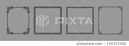 Set of decorative frames Elegant vector element for design in Eastern style, place for text. Floral black and gray borders. Lace illustration for invitations and greeting cards Set of decorative frames Elegant vector element for design in Eastern style, place for text. Floral black and gray borders. Lace illustration for invitations and greeting cards 134323508