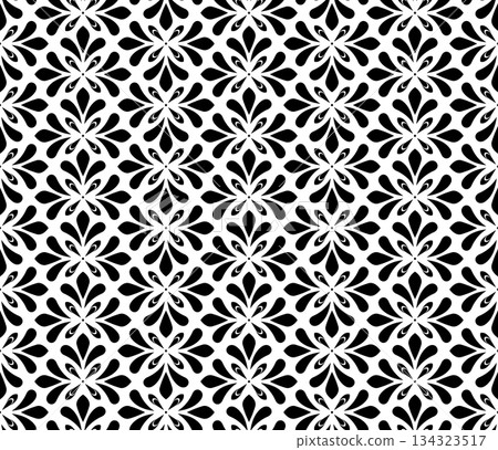 Flower geometric pattern. Seamless vector background. White and black ornament. 134323517