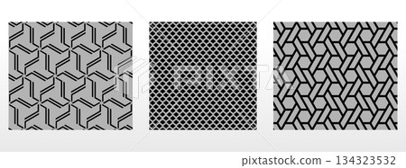 Geometric set of seamless black and gray patterns. Simple vector graphics Geometric set of seamless black and gray patterns. Simple vector graphics 134323532
