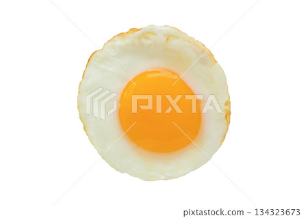 Fried egg isolated on white background top view 134323673