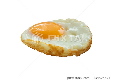 Fried egg isolated on white background top view 134323674