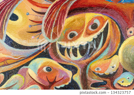 Modern abstract art creative contemporary oil painting smiling forest. 134323757