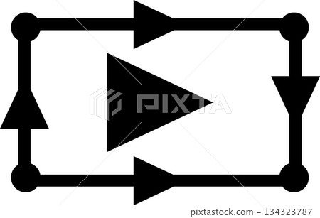 Process Symbol Icon - Black Triangle with Loop Arrows for Control Systems, Engineering Diagrams, Signal Flow, and Technical UI Design 134323787