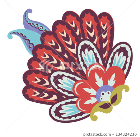 Folk Peacock Petal Bloom vector 134324230