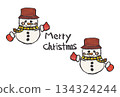 Hand-painted watercolor (etegami) "Christmas card" with text, two snowmen, horizontal postcard 134324244