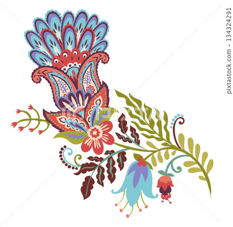 Large Folk Floral Decorative Composition Large Folk Floral Decorative Composition 134324291