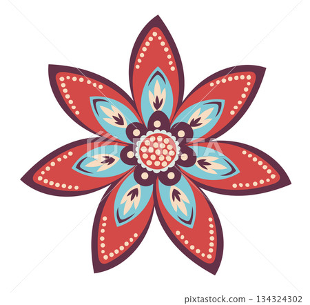Symmetrical Folk Floral Star Bloom 134324302