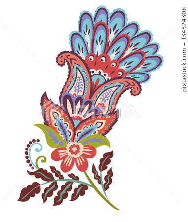 Folk Floral Peacock Style Ornament Folk Floral Peacock Style Ornament 134324308