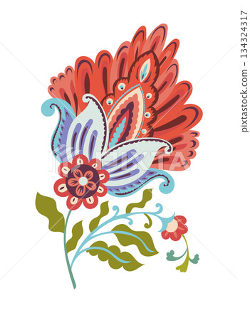 Folk Peacock Blossom Ornament vector 134324317