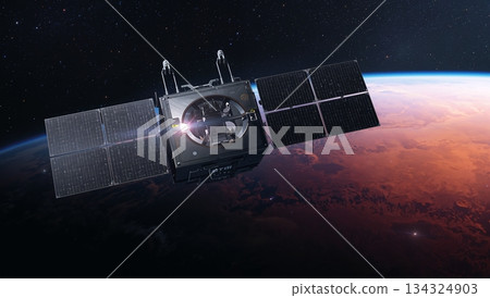 A satellite is flying over the Earth 134324903