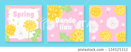 Pink background paper cutout style dandelion illustration banner set Pink background paper cutout style dandelion illustration banner set 134325312