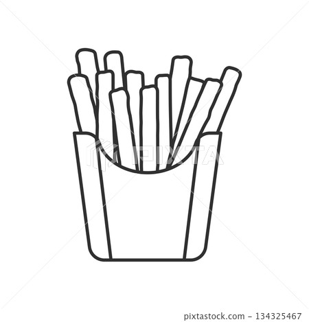 French fries icon in flat style. Fast food snack vector illustration on isolated background. Crispy potato sign business concept. French fries icon in flat style. Fast food snack vector illustration on isolated background. Crispy potato sign business concept. 134325467