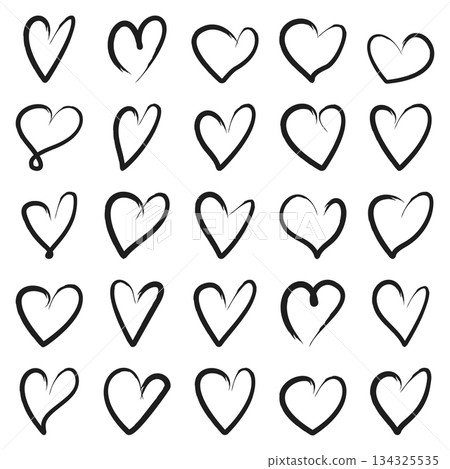 Hand drawn heart sketch icon set collection in flat style. Love doodle vector illustration on isolated background. Valentines day sign business concept. 134325535