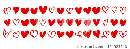 Hand drawn heart sketch icon set collection in flat style. Love doodle vector illustration on isolated background. Valentines day sign business concept. Hand drawn heart sketch icon set collection in flat style. Love doodle vector illustration on isolated background. Valentines day sign business concept. 134325540