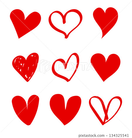 Hand drawn heart sketch icon set collection in flat style. Love doodle vector illustration on isolated background. Valentines day sign business concept. Hand drawn heart sketch icon set collection in flat style. Love doodle vector illustration on isolated background. Valentines day sign business concept. 134325541