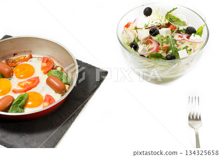 Cooking scrambled eggs. Cooking breakfast. Useful and hearty breakfast. Cooking scrambled eggs. Cooking breakfast. Useful and hearty breakfast. 134325658