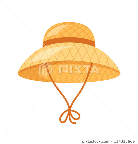 Straw hat icon in flat style. Summer headgear vector illustration on isolated background. Women headwear sign business concept. Straw hat icon in flat style. Summer headgear vector illustration on isolated background. Women headwear sign business concept. 134325669