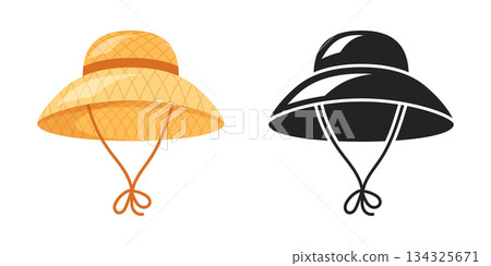 Straw hat icon in flat style. Summer headgear vector illustration on isolated background. Women headwear sign business concept. Straw hat icon in flat style. Summer headgear vector illustration on isolated background. Women headwear sign business concept. 134325671