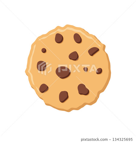 Chocolate chip cookie biscuit icon in flat style. Sweet dessert vector illustration on isolated background. Homemade snack sign business concept. 134325695