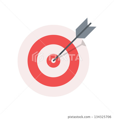 Arrow hitting a target icon in flat style. Success goal vector illustration on isolated background. Darts game sign business concept. Arrow hitting a target icon in flat style. Success goal vector illustration on isolated background. Darts game sign business concept. 134325706