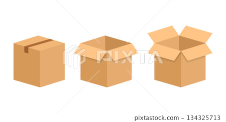 Cardboard box icon in flat style. Package vector illustration on isolated background. Carton container sign business concept. Cardboard box icon in flat style. Package vector illustration on isolated background. Carton container sign business concept. 134325713