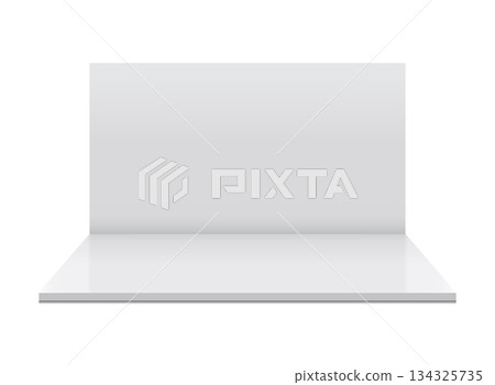 3d stand booth mockup in realistic style. Empty wall room vector illustration on isolated background. Exhibit showroom sign business concept. 3d stand booth mockup in realistic style. Empty wall room vector illustration on isolated background. Exhibit showroom sign business concept. 134325735