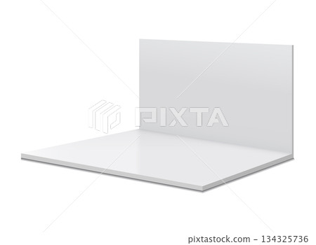 3d stand booth mockup in realistic style. Empty wall room vector illustration on isolated background. Exhibit showroom sign business concept. 3d stand booth mockup in realistic style. Empty wall room vector illustration on isolated background. Exhibit showroom sign business concept. 134325736