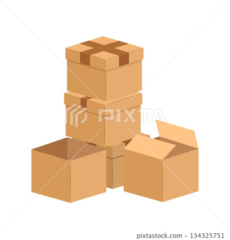 Cardboard box icon in flat style. Package vector illustration on isolated background. Carton container sign business concept. 134325751