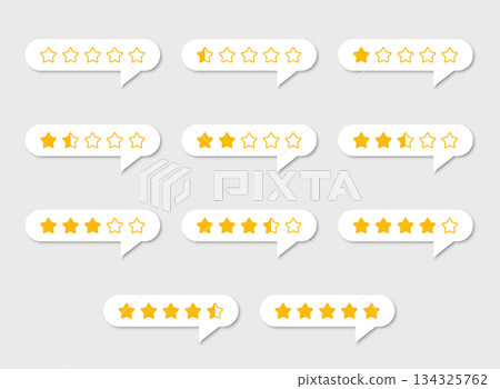 Five star rating icon set collection in flat style. Customer product rating vector illustration on isolated background. Feedback sign business concept. 134325762
