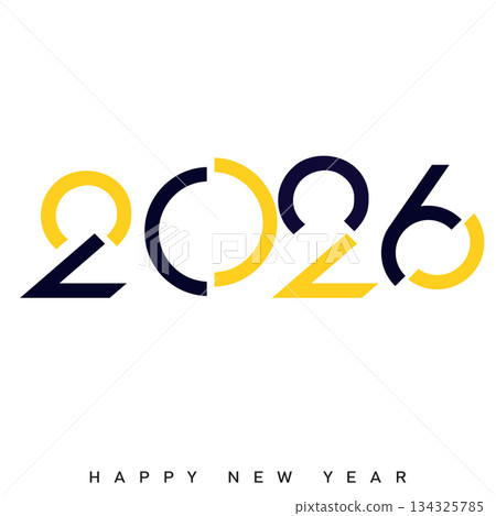 Happy New Year 2026 Creative Minimalist Yellow Typography Poster Design. Vector Happy New Year 2026 Creative Minimalist Yellow Typography Poster Design. Vector 134325785