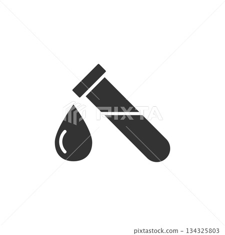 Blood in test tube icon in flat style. Laboratory flask vector illustration on isolated background. Liquid in beaker sign business concept. 134325803