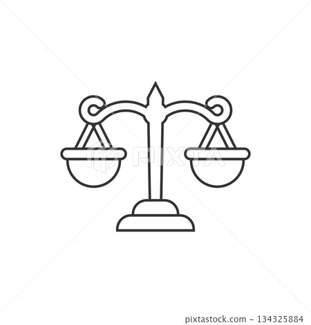 Scales icon in flat style. Libra vector illustration on isolated background. Mass comparison sign business concept. Scales icon in flat style. Libra vector illustration on isolated background. Mass comparison sign business concept. 134325884