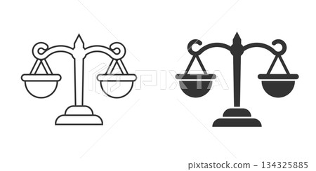 Scales icon in flat style. Libra vector illustration on isolated background. Mass comparison sign business concept. Scales icon in flat style. Libra vector illustration on isolated background. Mass comparison sign business concept. 134325885