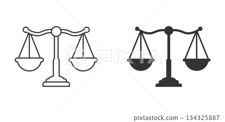 Scales icon in flat style. Libra vector illustration on isolated background. Mass comparison sign business concept. Scales icon in flat style. Libra vector illustration on isolated background. Mass comparison sign business concept. 134325887