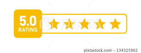 Five star rating icon in flat style. Customer product rating vector illustration on isolated background. Feedback sign business concept. Five star rating icon in flat style. Customer product rating vector illustration on isolated background. Feedback sign business concept. 134325902