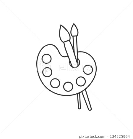 Artist's palette in flat style. Painter's tools vector illustration on isolated background. Drawing equipment sign business concept. 134325964