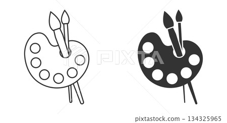 Artist's palette in flat style. Painter's tools vector illustration on isolated background. Drawing equipment sign business concept. 134325965