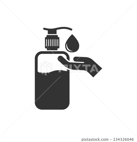 Hand sanitizer icon in flat style. Antiseptic bottle vector illustration on isolated background. Disinfect gel sign business concept. 134326046