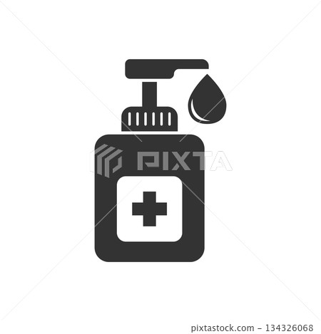 Hand sanitizer icon in flat style. Antiseptic bottle vector illustration on isolated background. Disinfect gel sign business concept. 134326068