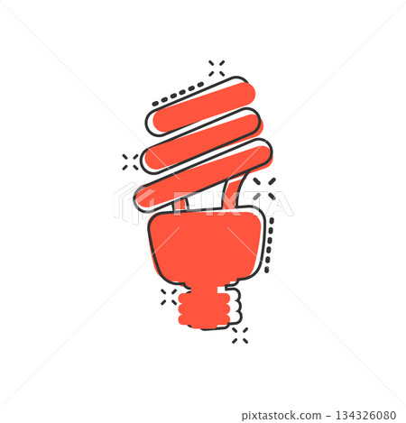 Light bulb icon in comic style. Lightbulb cartoon vector illustration on white isolated background. Energy lamp splash effect sign business concept. 134326080