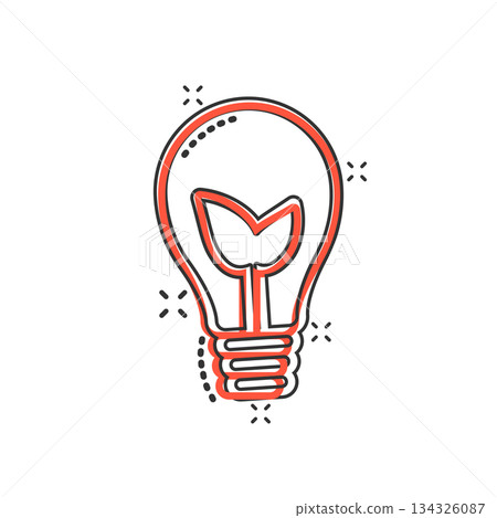 Light bulb icon in comic style. Lightbulb cartoon vector illustration on white isolated background. Energy lamp splash effect sign business concept. 134326087