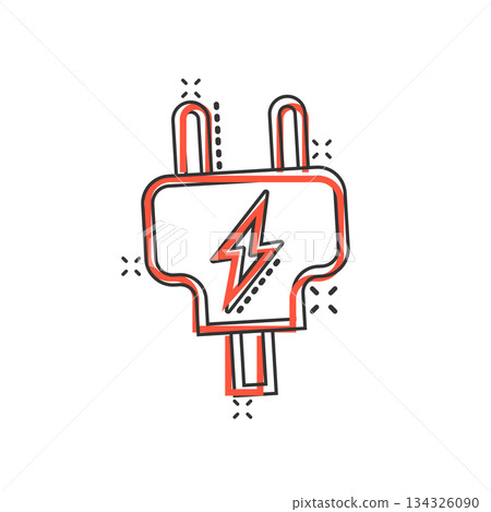 Electric plug icon in comic style. Power adapter cartoon vector illustration on white isolated background. Electrician splash effect sign business concept. Electric plug icon in comic style. Power adapter cartoon vector illustration on white isolated background. Electrician splash effect sign business concept. 134326090