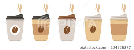 Coffee drink icon set collection in flat style. Tea, cappuccino, latte vector illustration on isolated background. Paper cup sign business concept. 134326277